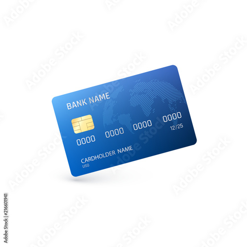 Blue Credit Card.  Template of credit card. Vector illustration isolated on white background