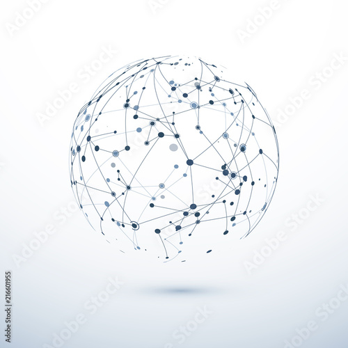 Global network icon. Abstract structure of worldwide web. Sphere with nodes and connections. Vector illustration
