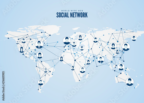 World Wide Web. Global network structure with planet map on background. Vector illustration