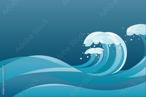 high tide sea water waves Background. illustration of waves in the rising blue sea, with blue background.