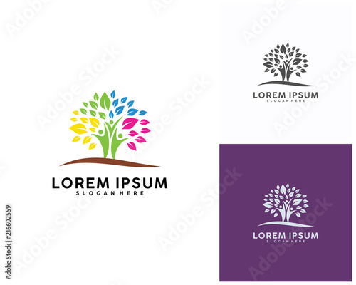 Trees with People logo design template, Movement logo design Vector