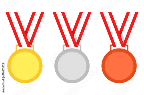 Gold, silver and bronze medal icon. Medal set. Vector set. Medal isolated on white background