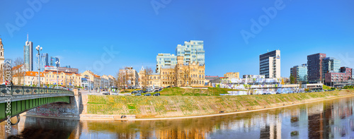 Landscapes of modern part of Vilnius and Vilna River.