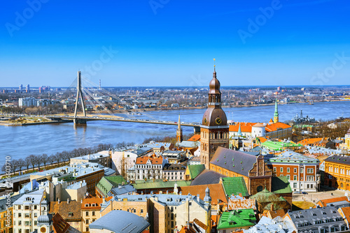 Panoramic view of the city of Riga, Latvia from the height of the tower Church of St. Peter photo