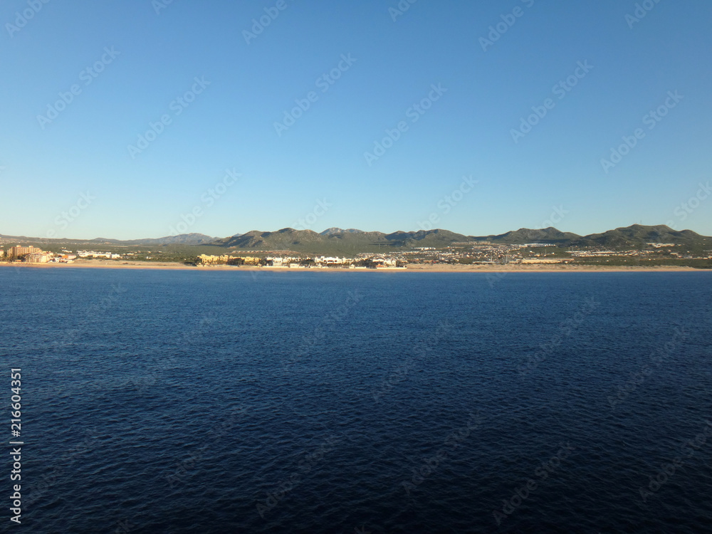 Scene of Cabo San Lucas from a cruise ship. Baja California, Mexico.