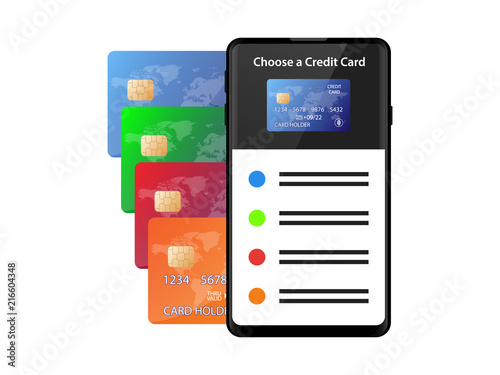 Mobile Payment Concept Card Select Wave Pay Illustration Icon Vector