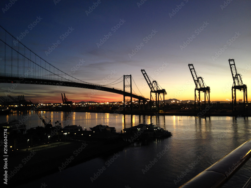 Fototapeta premium Entering Los Angeles terminal Island via cruise ship, USA.