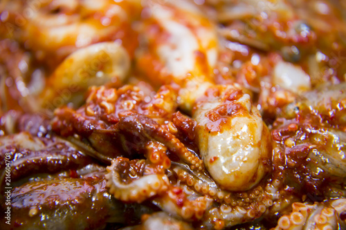 Baby Octopus (Jjukkumi) is famous season food for Autumn in Korea and it is being cooked with spice sauce