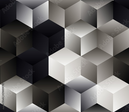 abstract geometric seamless pattern with translucent cubes in silver