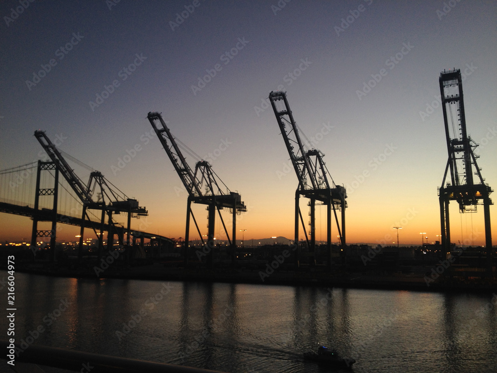 Entering Los Angeles terminal Island via cruise ship, USA.