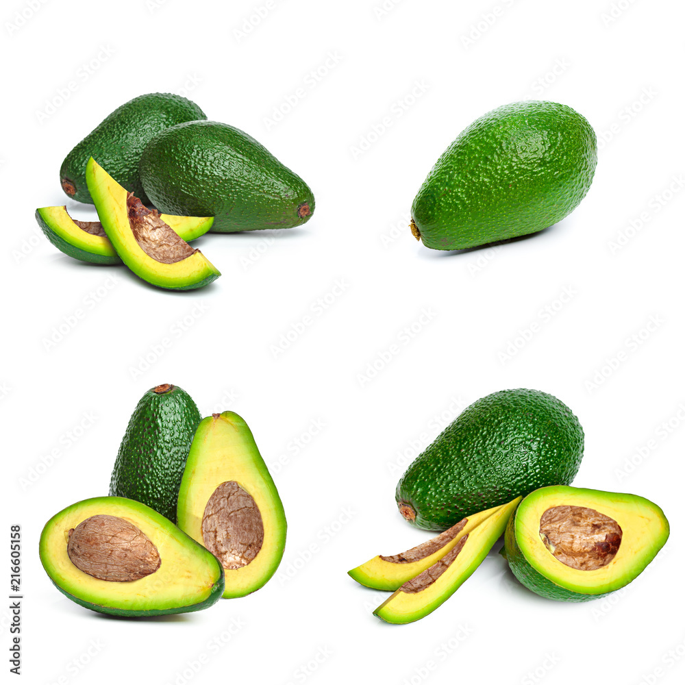 Avocado pieces set isolated on white background Avocado pieces set isolated on white background