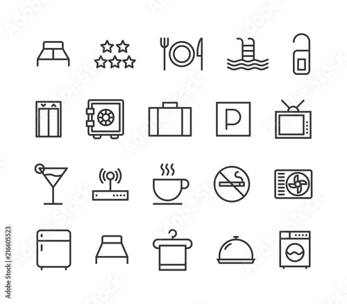 Set of Hotel Motel Icons Vector Editable Stroke. 48x48 Pixel Perfect.