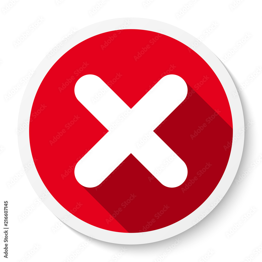 Cross mark icon, button. Flat round X symbol sticker. Cross mark icon, button. Flat round X symbol sticker.