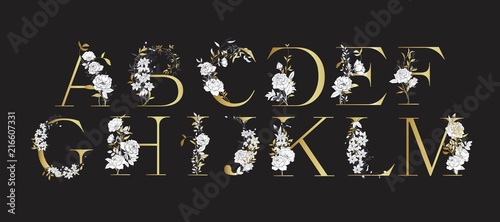 Wedding alphabet. Initials with botanical elements. Monogram arrangement.