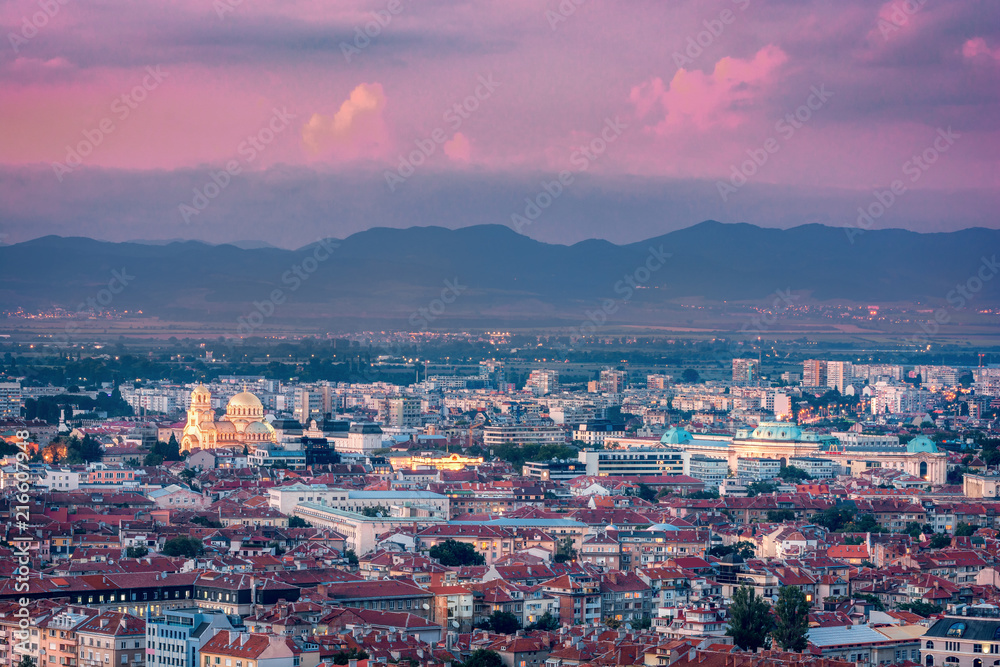 Beautiful aerial view over Sofia, the capital of Bulgaria