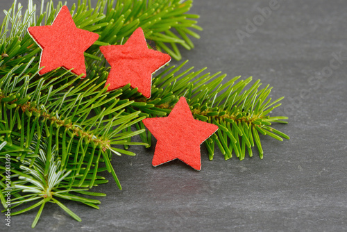 christmas star lying on fir branch