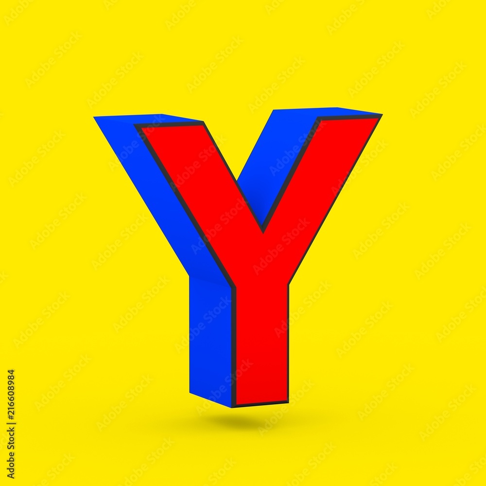 Red and blue superhero letter Y uppercase isolated on yellow background. Red and blue superhero letter Y uppercase isolated on yellow background.
