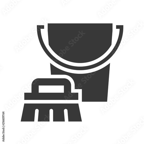 bucket and scrub brush, cleaning service related icon set, glyph design