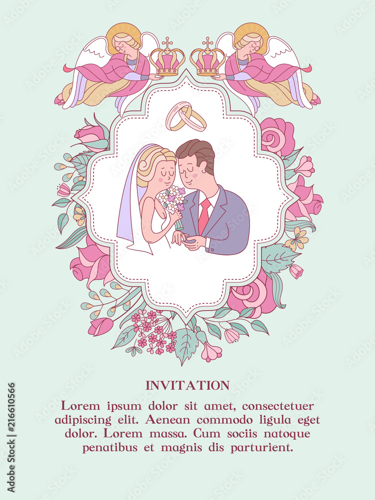 Happy weddings. Vector illustration. Wedding ceremony. Wedding in Church. Wedding card, wedding invitation. Happy weddings. Vector illustration. Wedding ceremony. Wedding in Church. Wedding card, wedding invitation.