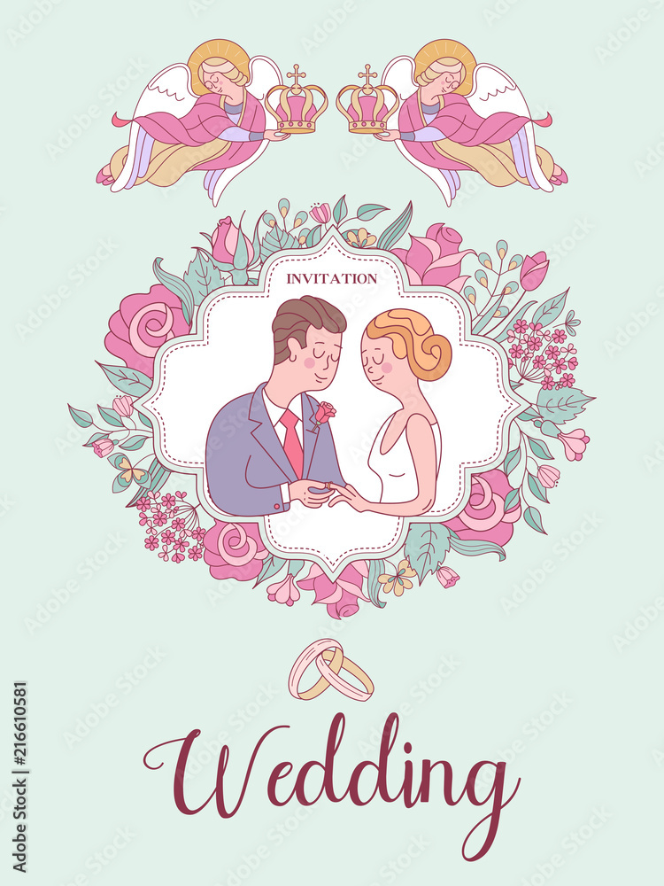 Happy weddings. Vector illustration. Wedding ceremony. Wedding in Church. Wedding card, wedding invitation. Happy weddings. Vector illustration. Wedding ceremony. Wedding in Church. Wedding card, wedding invitation.