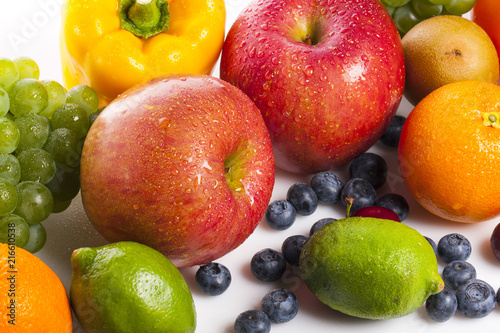 many variety fresh fruits on the wood table  grey background.