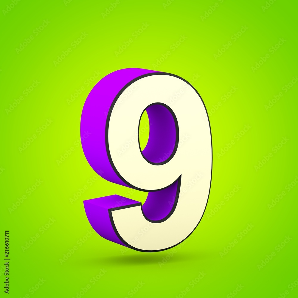 Superhero violet and beige number 9 isolated on lime background. Superhero violet and beige number 9 isolated on lime background.