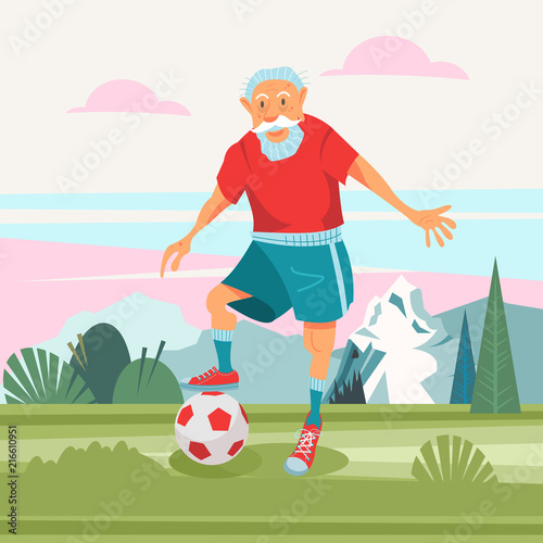 Elderly pensioners engaged in sports. Vector illustration.