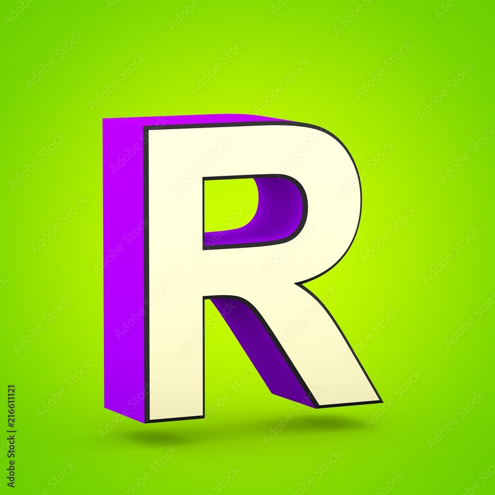 Superhero violet and beige letter R uppercase isolated on lime background. Superhero violet and beige letter R uppercase isolated on lime background.