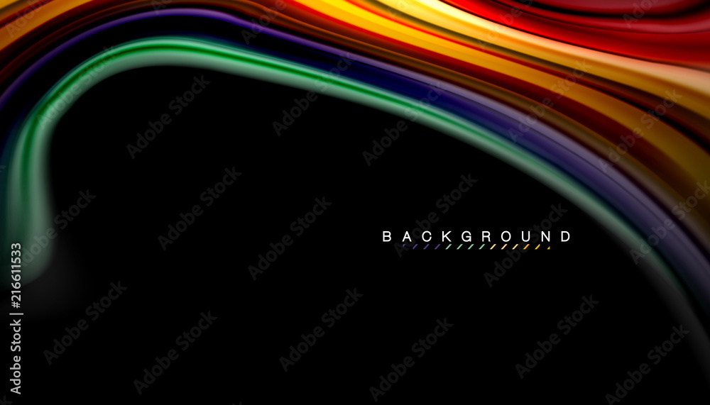 Fluid colors abstract background, twisted liquid design on black, colorful marble or plastic wave texture backdrop, multicolored template for business or technology presentation or web brochure cover Fluid colors abstract background, twisted liquid design on black, colorful marble or plastic wave texture backdrop, multicolored template for business or technology presentation or web brochure cover