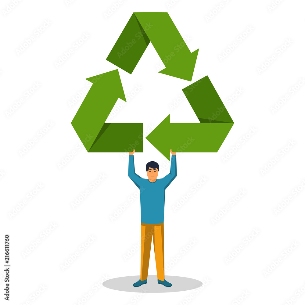 Human Hold In Hand Sign Recycle Symbol Ecology Environment Protection Vector Illustration Flat Design Isolated On White Background Green Arrows Around Triangle Conservation Earth Stock Vector Adobe Stock