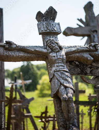 Obraz na płótnie The Crucifixion of Chris at the Hill of Crosses in Siauliai, Lithuania. w salonie