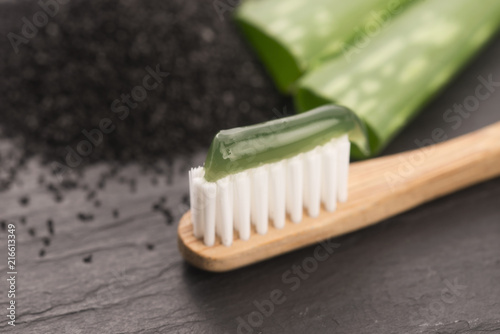 Toothbrush with toothpaste with aloe vera