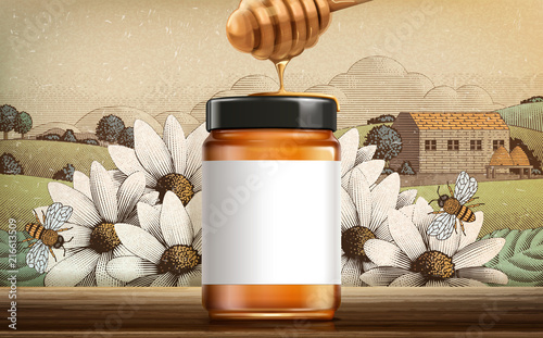 Retro style wildflower honey ads