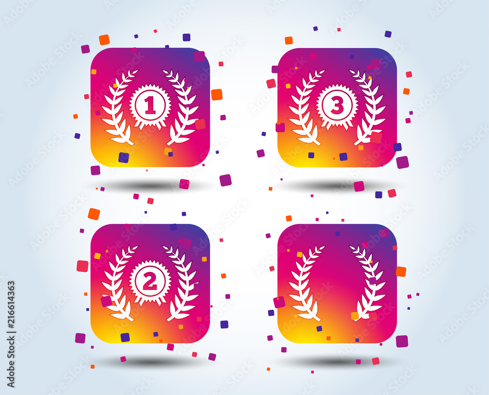 Laurel wreath award icons. Prize for winner signs. First, second and ...