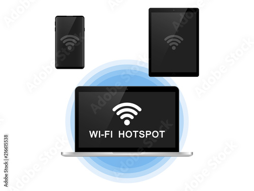 Wi-Fi Hotspot From Laptop To Mobile Phone And Tablet Background