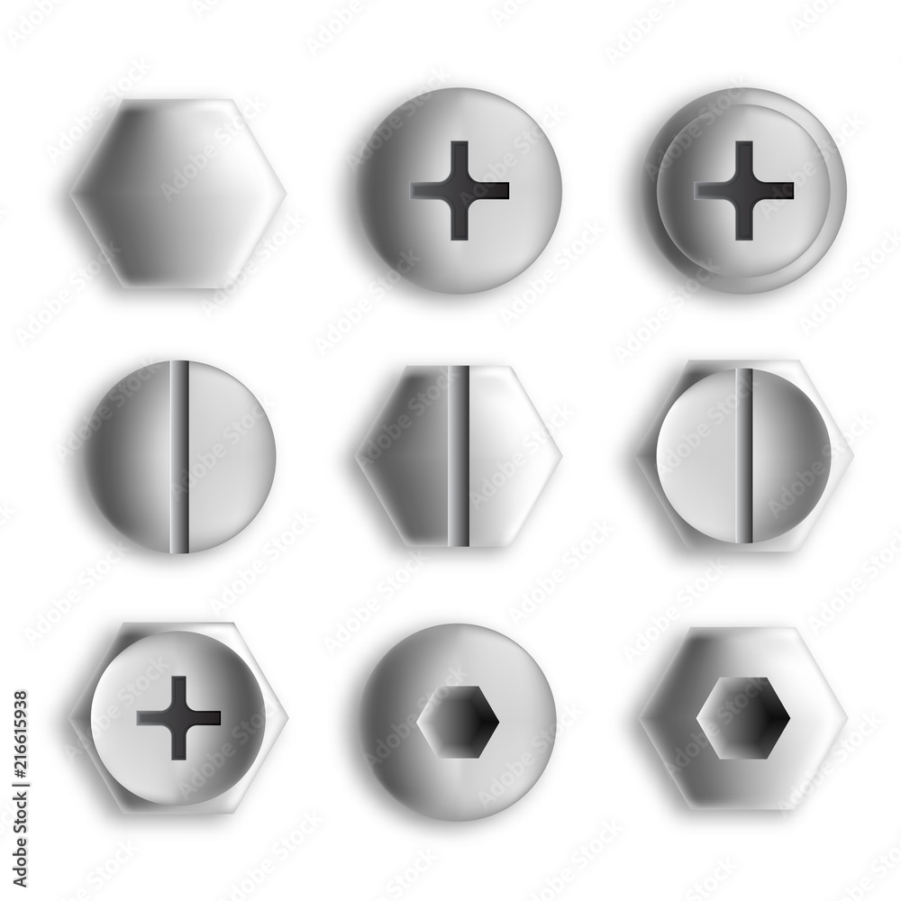 Fototapeta premium Set of metal screws and bolts isolated. Vector illustration