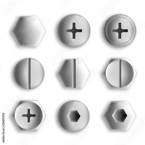 Set of metal screws and bolts isolated. Vector illustration
