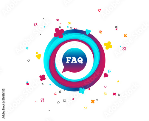 FAQ information sign icon. Help speech bubble symbol. Colorful button with icon. Geometric elements. Vector