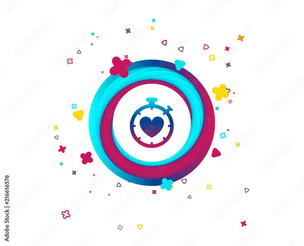 Fototapeta premium Heart Timer sign icon. Stopwatch symbol. Heartbeat palpitation. Colorful button with icon. Geometric elements. Vector