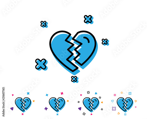 Break up Love line icon. Divorce sign. Valentines day symbol. Line icon with geometric elements. Bright colourful design. Vector