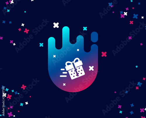 Gift box Delivery simple icon. Present or Sale sign. Birthday Shopping symbol. Package in Gift Wrap. Cool banner with icon. Abstract shape with gradient. Vector