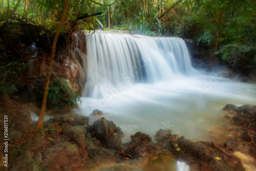 Huay mae kamin waterfall in forest.