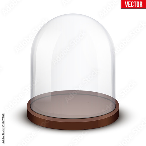 Glass dome. Platform for showing your product or idea. Wide shape. Vector Illustration isolated on white background.