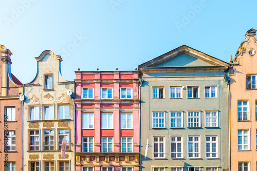 Long Market Street, typical colorful decorative medieval old houses, Royal Route Architecture of Mariacka street is one of most notable tourist attractions. Flat design. photo