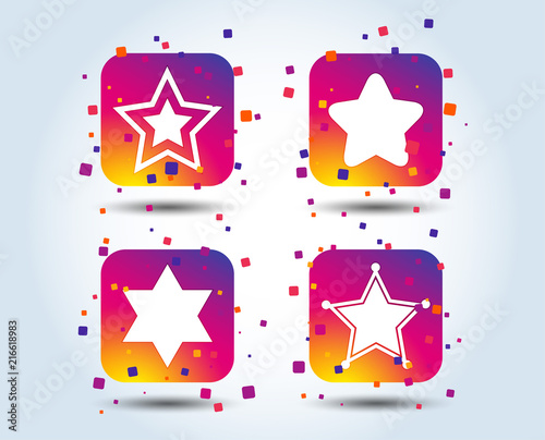 Star of David icons. Sheriff police sign. Symbol of Israel. Colour gradient square buttons. Flat design concept. Vector