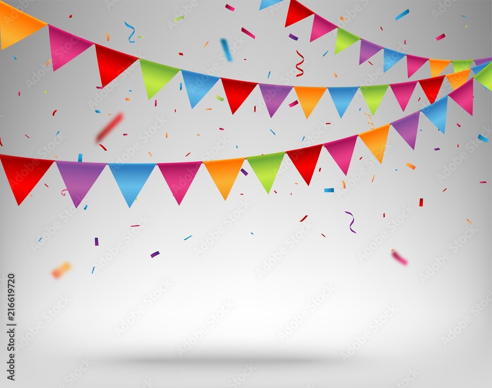 Fototapeta premium celebration background with bunting flags and confetti