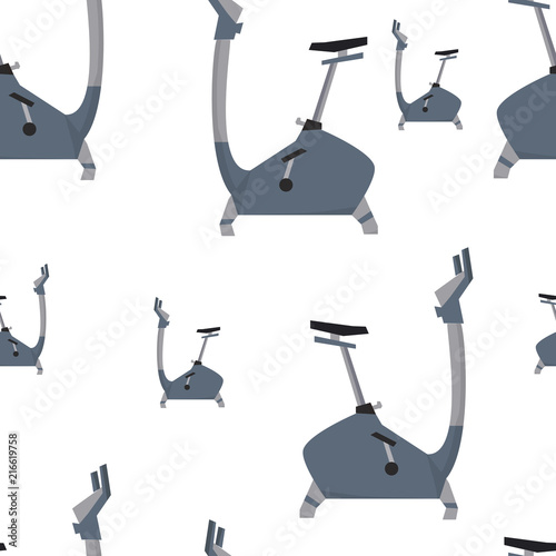 Seamless pattern with exercise bike on a white background
