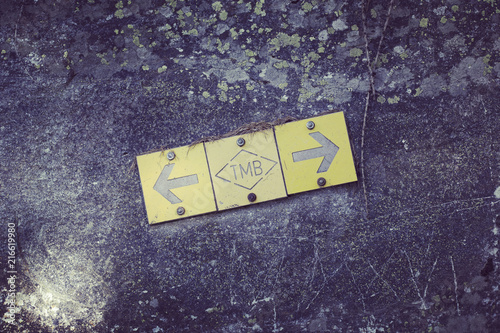 The signpost of the pedestrian route around Mont Blanc.