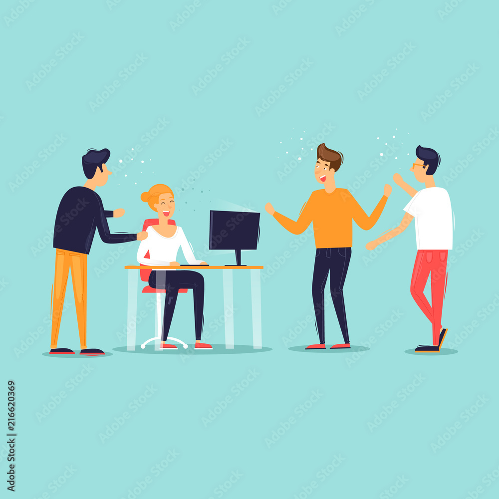 Teamwork, startup, support, data analysis, brainstorming, meeting. Flat design vector illustration. Teamwork, startup, support, data analysis, brainstorming, meeting. Flat design vector illustration.