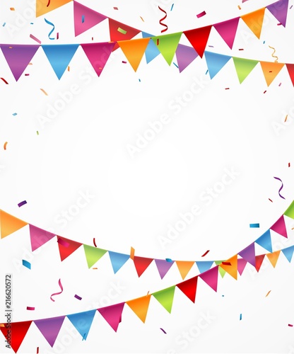 celebration background with bunting flags and confetti